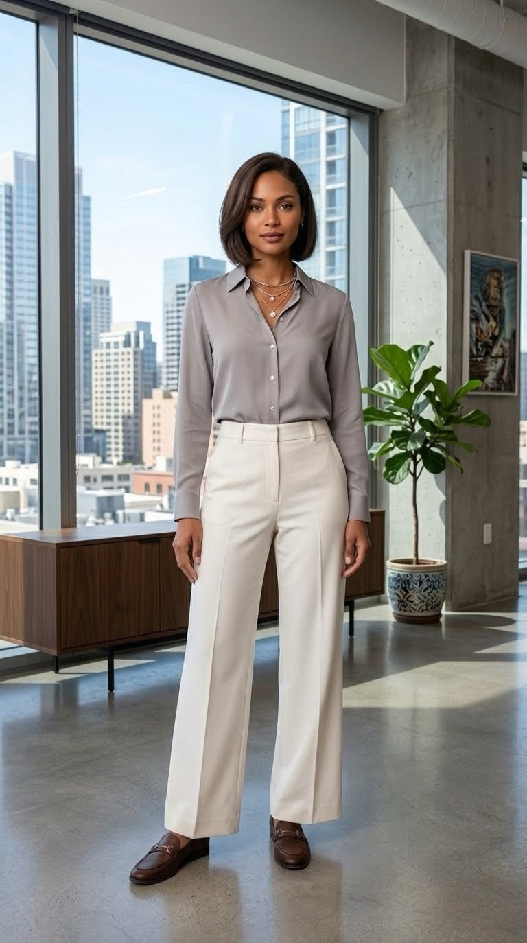 Womens Straight Pants - Off White Main image