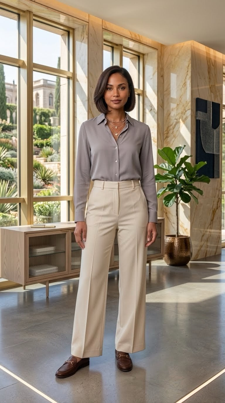 Womens Straight Pants - Cream Main image