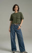Dark Blue Chained - High Waist Wide Leg Jeans (Straight Fit Denim)