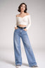 Mid Blue - High Waist Wide Leg Jeans (Straight Fit Denim)