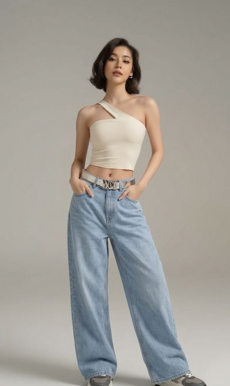 Icy Blue - High Waist Wide Leg Jeans (Straight Fit Denim)