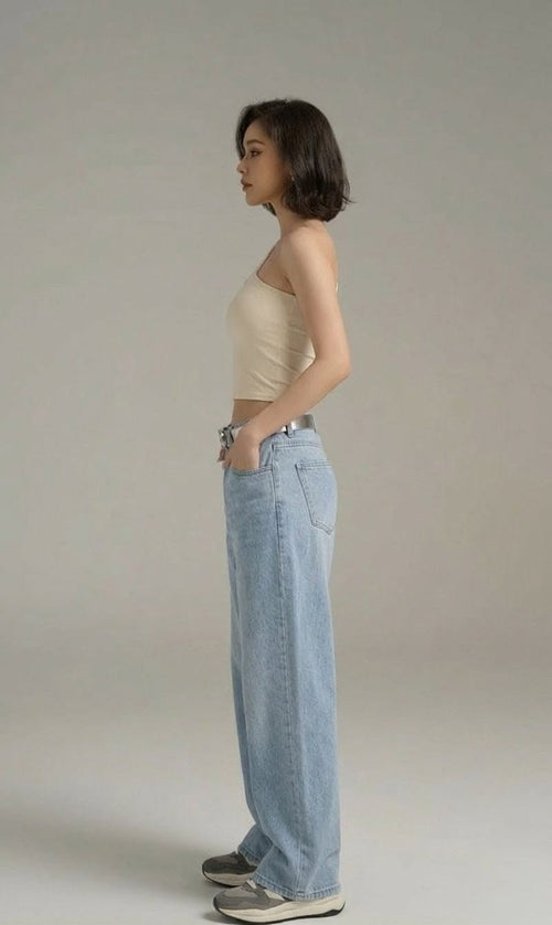 Icy Blue - High Waist Wide Leg Jeans (Straight Fit Denim)