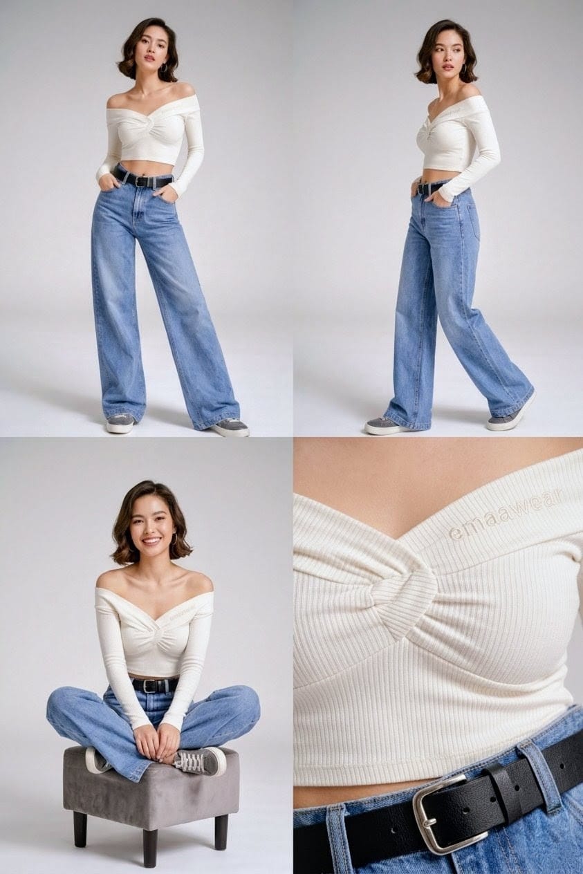 Mid Blue - High Waist Wide Leg Jeans (Straight Fit Denim) Secondary image