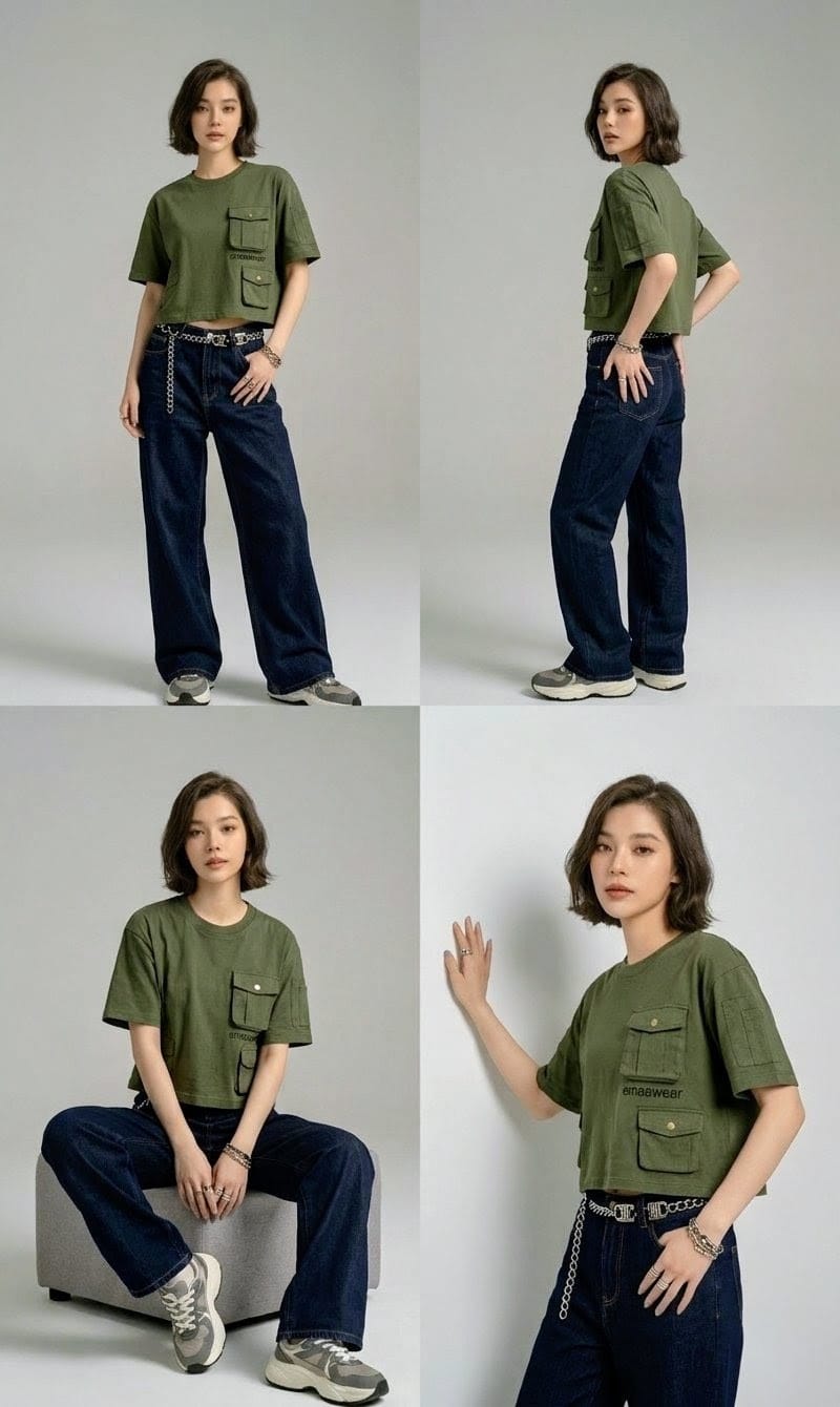 Dark Blue Chained - High Waist Wide Leg Jeans (Straight Fit Denim)